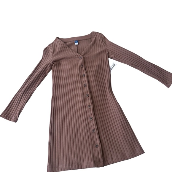 Old Navy Tan Ribbed Buttoned Long Sleeve Dress - Picture 2 of 5